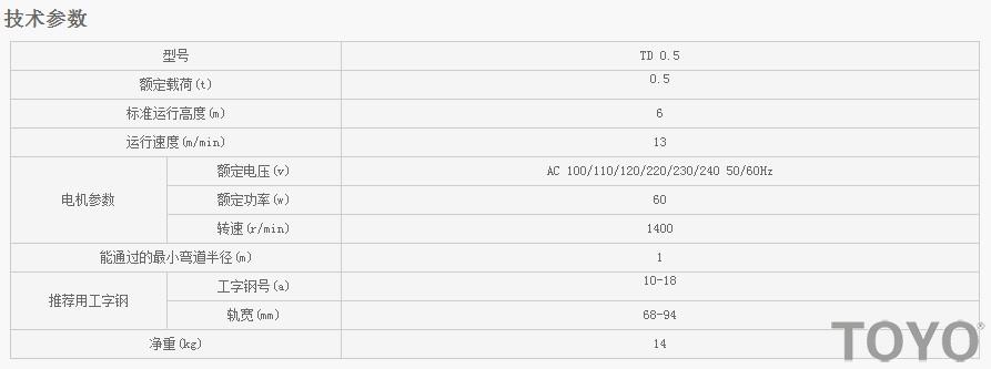 TD型电动行车技术参数