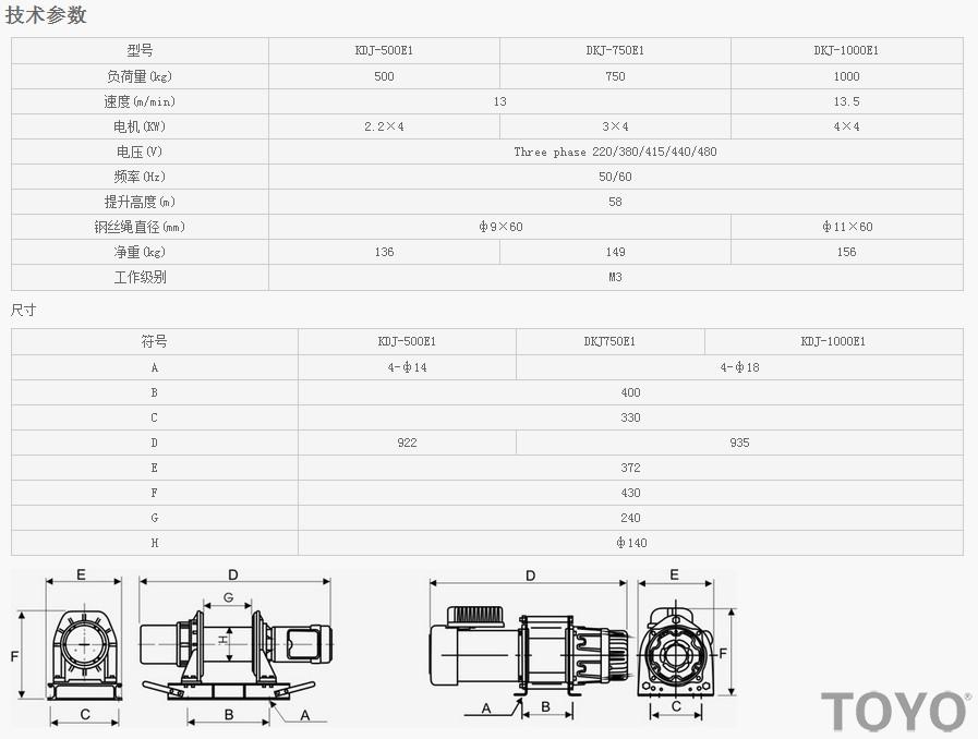 KDJ-500E1-750E1-1000E1-10000E1型电动卷扬机技术参数