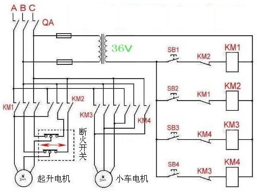 进口微电葫芦接线图与倒顺开关展示图